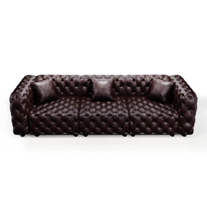 English Elm 105.7" Modular Faux Leather Sectional Sofa with Tufted Italian Style and Solid Wood Frame Brown W1885S00492