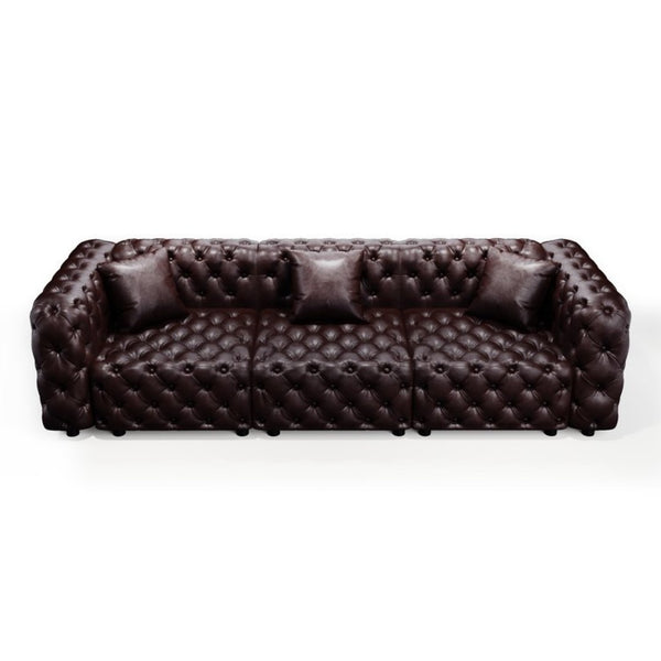 English Elm 105.7" Modular Faux Leather Sectional Sofa with Tufted Italian Style and Solid Wood Frame Brown W1885S00492