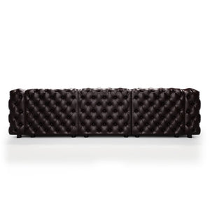 English Elm 105.7" Modular Faux Leather Sectional Sofa with Tufted Italian Style and Solid Wood Frame Brown W1885S00492