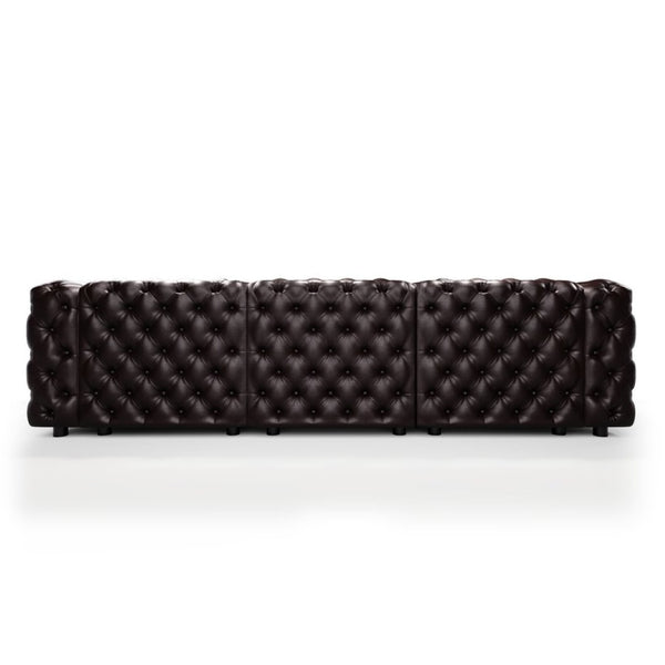 English Elm 105.7" Modular Faux Leather Sectional Sofa with Tufted Italian Style and Solid Wood Frame Brown W1885S00492