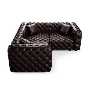 English Elm 75.1" Faux Leather Modular Sectional Sofa with Hand Tufted Cushions for Living Room Brown W1885S00493