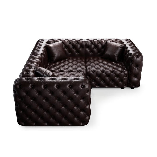 English Elm 75.1" Faux Leather Modular Sectional Sofa with Hand Tufted Cushions for Living Room Brown W1885S00493