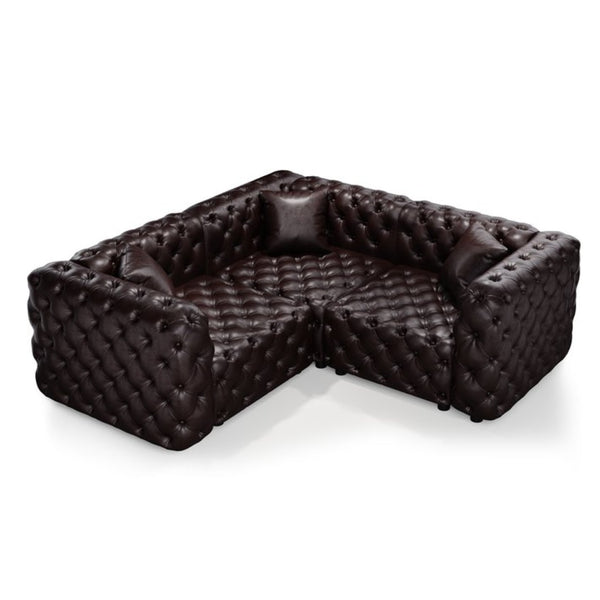 English Elm 75.1" Faux Leather Modular Sectional Sofa with Hand Tufted Cushions for Living Room Brown W1885S00493