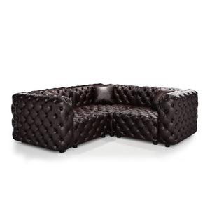 English Elm 75.1" Faux Leather Modular Sectional Sofa with Hand Tufted Cushions for Living Room Brown W1885S00493