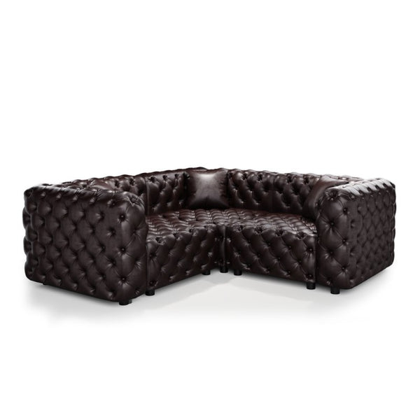 English Elm 75.1" Faux Leather Modular Sectional Sofa with Hand Tufted Cushions for Living Room Brown W1885S00493