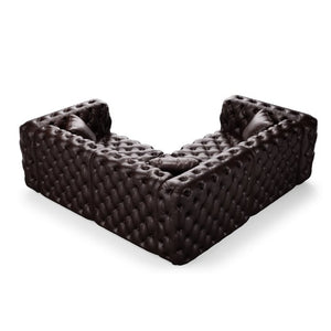 English Elm 75.1" Faux Leather Modular Sectional Sofa with Hand Tufted Cushions for Living Room Brown W1885S00493