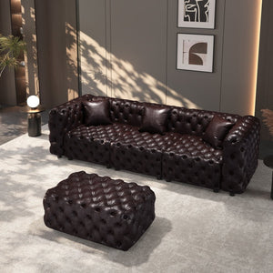 English Elm 105.7" Modular Faux Leather Sectional Sofa with Hand Tufted Italian Style and Ottoman W1885S00494
