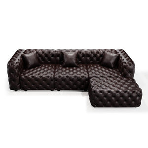 English Elm 105.7" Modular Faux Leather Sectional Sofa with Hand Tufted Italian Style and Ottoman W1885S00494