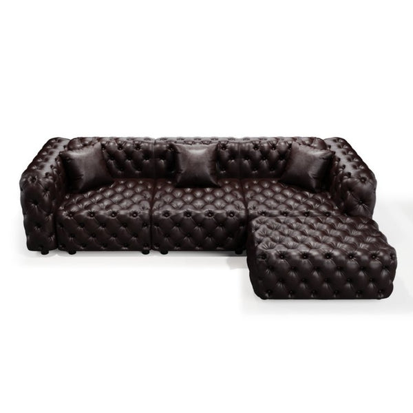 English Elm 105.7" Modular Faux Leather Sectional Sofa with Hand Tufted Italian Style and Ottoman W1885S00494