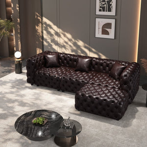 English Elm 105.7" Modular Faux Leather Sectional Sofa with Hand Tufted Italian Style and Ottoman W1885S00494
