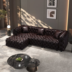 English Elm 105.7" Modular Faux Leather Sectional Sofa with Hand Tufted Italian Style and Ottoman W1885S00494