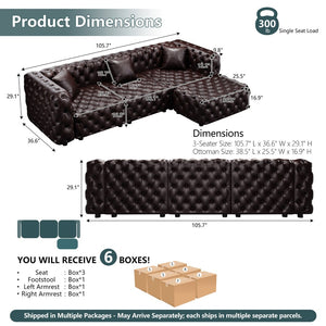 English Elm 105.7" Modular Faux Leather Sectional Sofa with Hand Tufted Italian Style and Ottoman W1885S00494