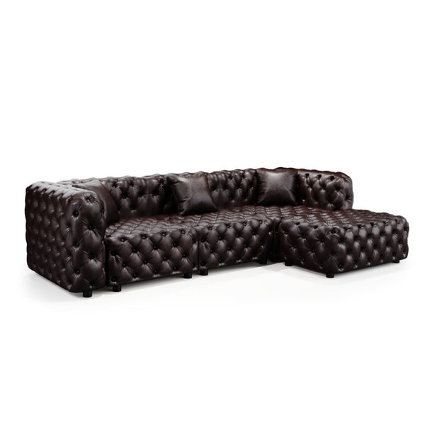 English Elm 105.7" Modular Faux Leather Sectional Sofa with Hand Tufted Italian Style and Ottoman W1885S00494