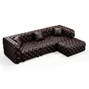 English Elm 105.7" Modular Faux Leather Sectional Sofa with Hand Tufted Italian Style and Ottoman W1885S00494