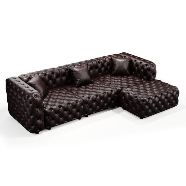 English Elm 105.7" Modular Faux Leather Sectional Sofa with Hand Tufted Italian Style and Ottoman W1885S00494