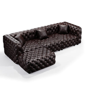 English Elm 105.7" Modular Faux Leather Sectional Sofa with Hand Tufted Italian Style and Ottoman W1885S00494