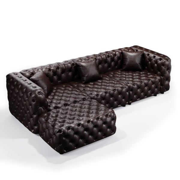 English Elm 105.7" Modular Faux Leather Sectional Sofa with Hand Tufted Italian Style and Ottoman W1885S00494
