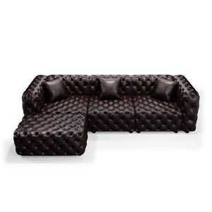 English Elm 105.7" Modular Faux Leather Sectional Sofa with Hand Tufted Italian Style and Ottoman W1885S00494