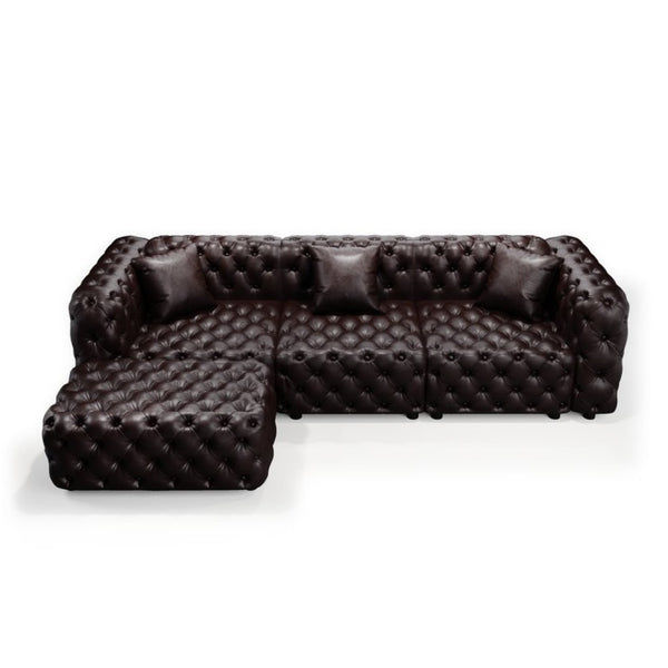 English Elm 105.7" Modular Faux Leather Sectional Sofa with Hand Tufted Italian Style and Ottoman W1885S00494