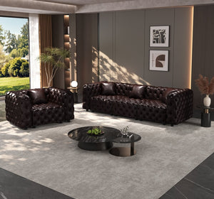 English Elm Modern Button Tufted Faux Leather Modular Sectional Sofa with 26 Configurable Layouts Brown W1885S00495