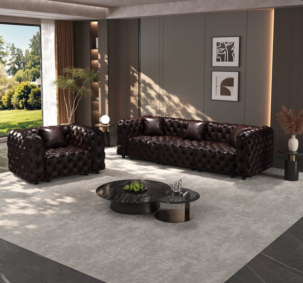 English Elm Modern Button Tufted Faux Leather Modular Sectional Sofa with 26 Configurable Layouts Brown W1885S00495