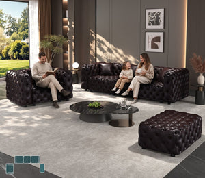 English Elm Modern Faux Leather Modular Sectional Sofa with Italian Tufting Ottoman Living Room Brown W1885S00496