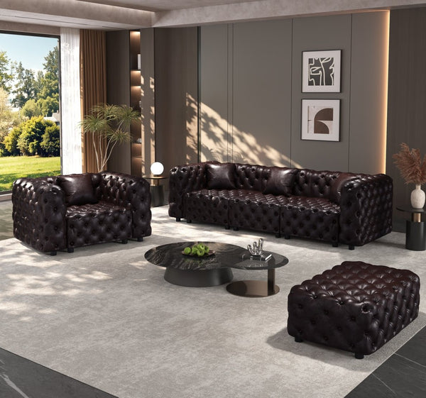 English Elm Modern Faux Leather Modular Sectional Sofa with Italian Tufting Ottoman Living Room Brown W1885S00496