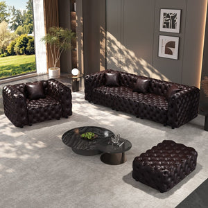 English Elm Modern Faux Leather Modular Sectional Sofa with Italian Tufting Ottoman Living Room Brown W1885S00496