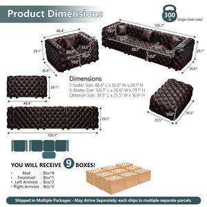 English Elm Modern Faux Leather Modular Sectional Sofa with Italian Tufting Ottoman Living Room Brown W1885S00496