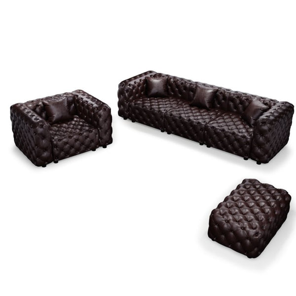 English Elm Modern Faux Leather Modular Sectional Sofa with Italian Tufting Ottoman Living Room Brown W1885S00496