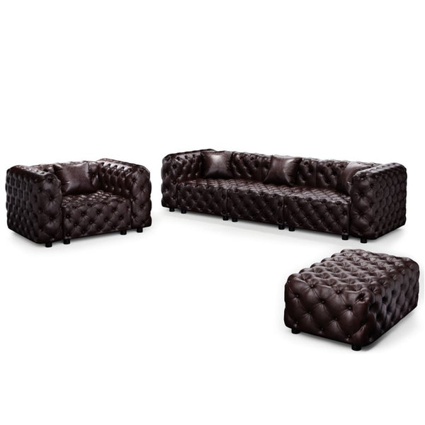 English Elm Modern Faux Leather Modular Sectional Sofa with Italian Tufting Ottoman Living Room Brown W1885S00496
