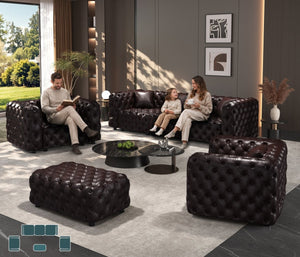 English Elm Modern Faux Leather Modular Sectional Sofa with Handcrafted Tufting Ottoman and Pillows Brown W1885S00497
