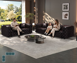 English Elm Modern Faux Leather Sectional Sofa with Handcrafted Button Tufting 26 Modular Layouts Brown W1885S00499
