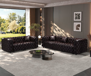 English Elm Modern Faux Leather Sectional Sofa with Handcrafted Button Tufting 26 Modular Layouts Brown W1885S00499