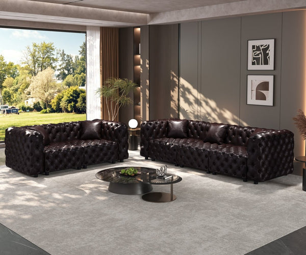 English Elm Modern Faux Leather Sectional Sofa with Handcrafted Button Tufting 26 Modular Layouts Brown W1885S00499