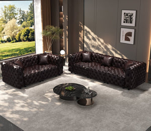 English Elm Modern Faux Leather Sectional Sofa with Handcrafted Button Tufting 26 Modular Layouts Brown W1885S00499