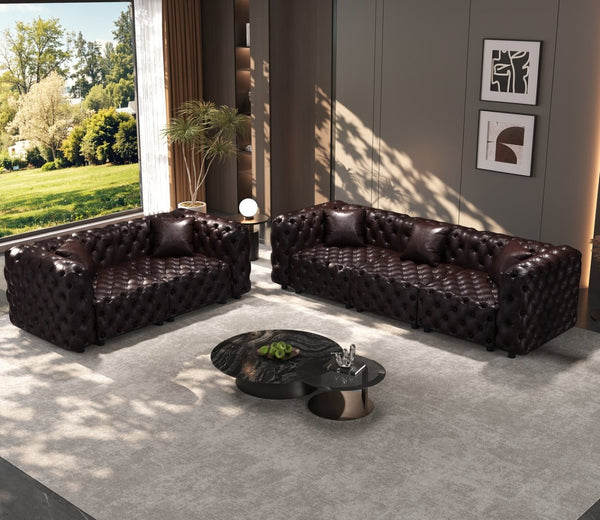 English Elm Modern Faux Leather Sectional Sofa with Handcrafted Button Tufting 26 Modular Layouts Brown W1885S00499