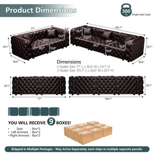 English Elm Modern Faux Leather Sectional Sofa with Handcrafted Button Tufting 26 Modular Layouts Brown W1885S00499