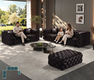 English Elm Modern Faux Leather Modular Sectional Sofa with Tufted Cushions Ottoman and Pillows Brown W1885S00500