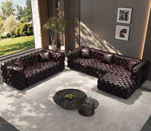 English Elm Modern Faux Leather Modular Sectional Sofa with Tufted Cushions Ottoman and Pillows Brown W1885S00500