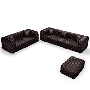 English Elm Modern Faux Leather Modular Sectional Sofa with Tufted Cushions Ottoman and Pillows Brown W1885S00500