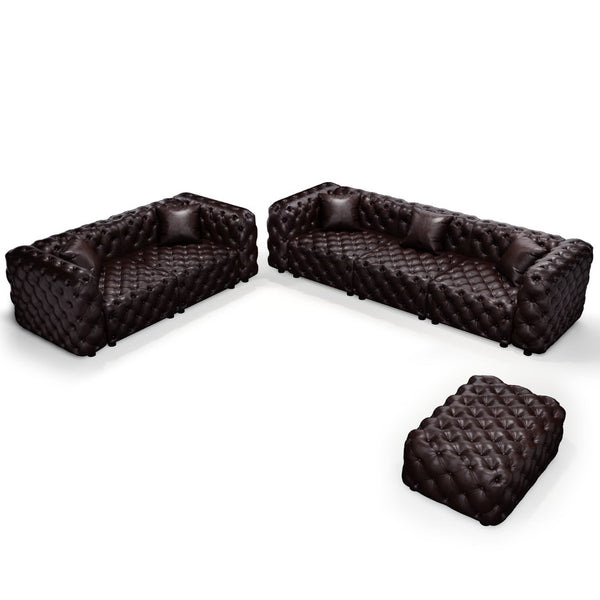 English Elm Modern Faux Leather Modular Sectional Sofa with Tufted Cushions Ottoman and Pillows Brown W1885S00500