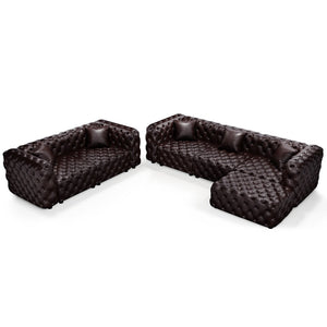 English Elm Modern Faux Leather Modular Sectional Sofa with Tufted Cushions Ottoman and Pillows Brown W1885S00500
