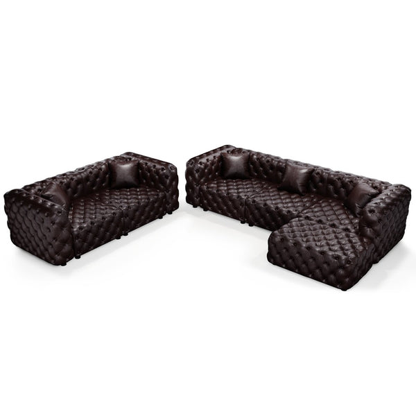 English Elm Modern Faux Leather Modular Sectional Sofa with Tufted Cushions Ottoman and Pillows Brown W1885S00500