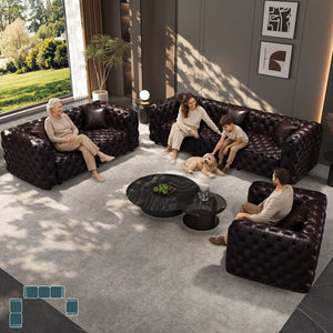 English Elm Modern Tufted Faux Leather Modular Sectional Sofa Six Seat Living Room Couch Brown W1885S00501