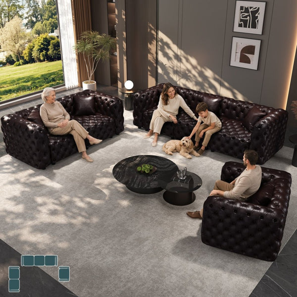 English Elm Modern Tufted Faux Leather Modular Sectional Sofa Six Seat Living Room Couch Brown W1885S00501
