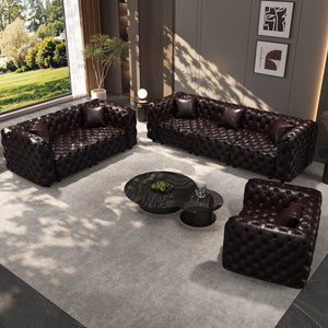 English Elm Modern Tufted Faux Leather Modular Sectional Sofa Six Seat Living Room Couch Brown W1885S00501