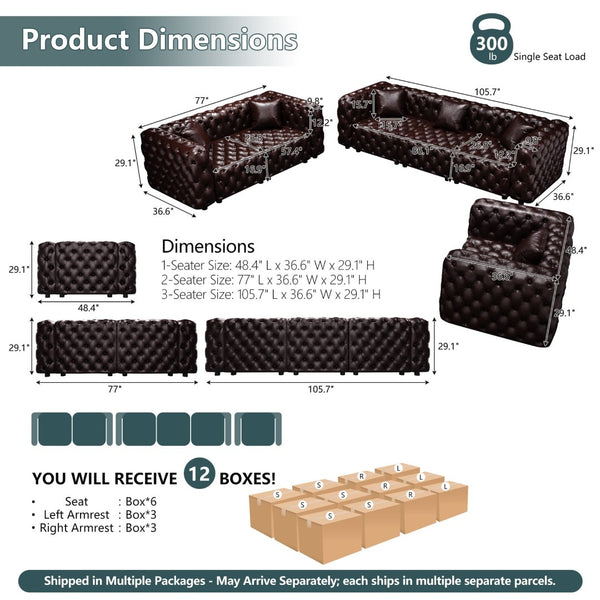 English Elm Modern Tufted Faux Leather Modular Sectional Sofa Six Seat Living Room Couch Brown W1885S00501