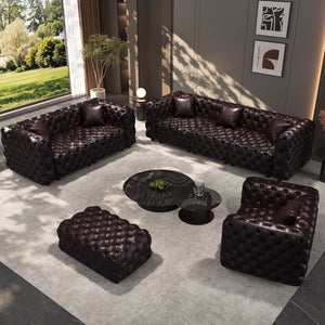 English Elm Modern Faux Leather Modular Sectional Sofa with Tufted Detailing Ottoman and Six Pillows Brown W1885S00502