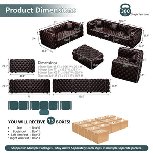 English Elm Modern Faux Leather Modular Sectional Sofa with Tufted Detailing Ottoman and Six Pillows Brown W1885S00502
